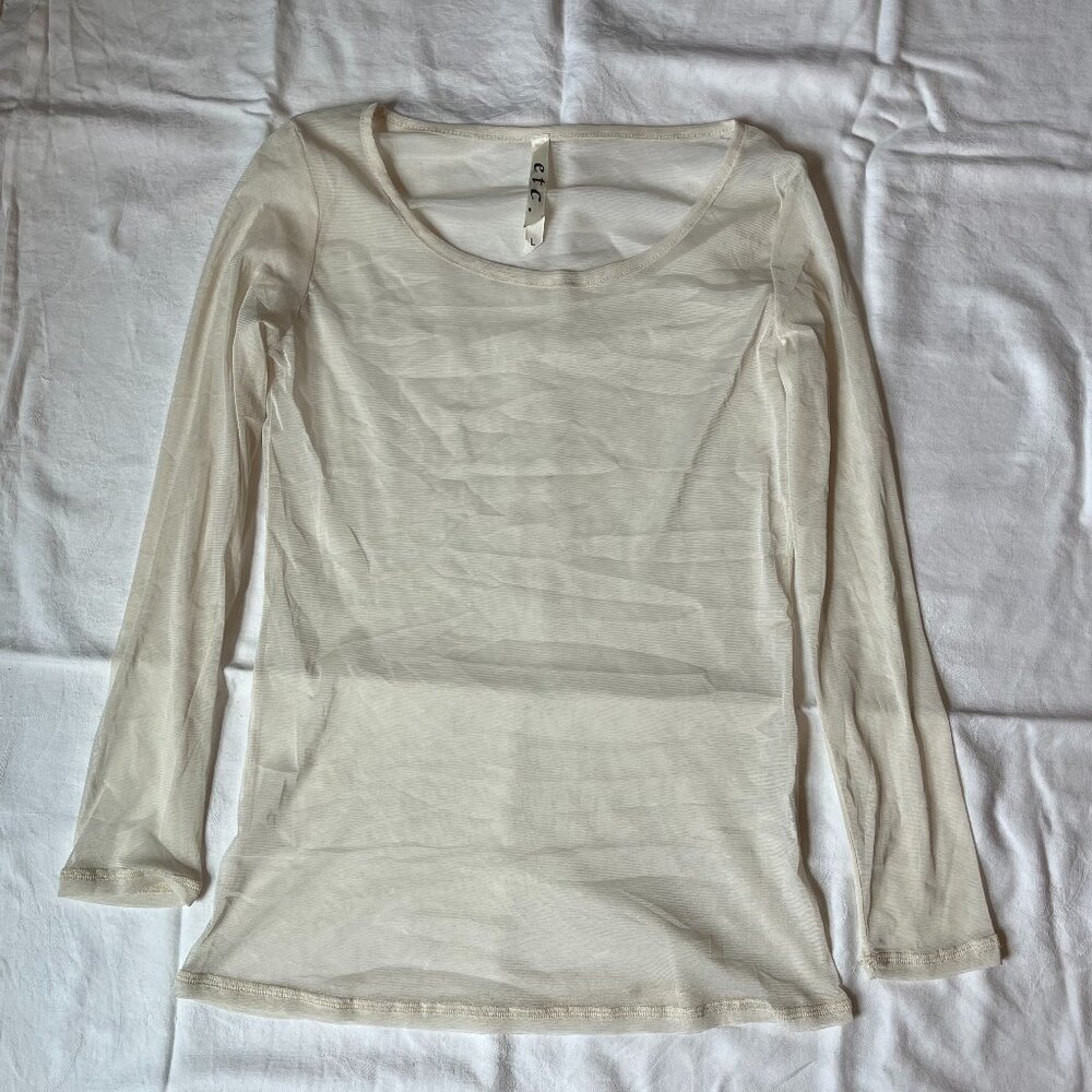 Etcetera Cream Colored Mesh Long Sleeve Top